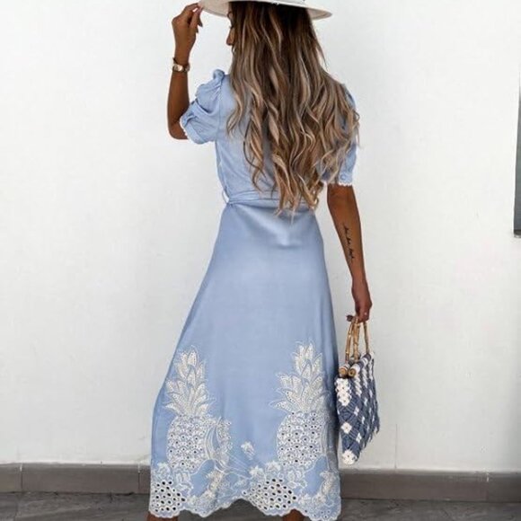 Women's Embroidered Eyelet Dress - Picture 2 of 3